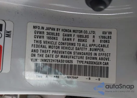 2010 Honda Insight Ex z USA, uszkodzony, nr VIN JHMZE2H78AS010625